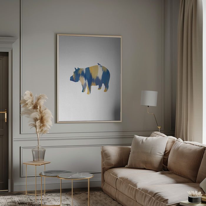 Blue & Yellow Hippo Framed Art Wall Decor