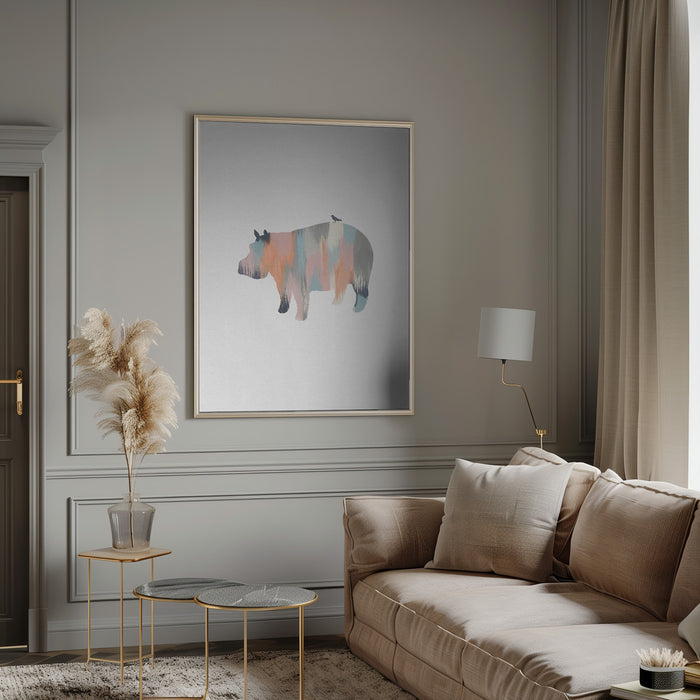 Pastel Hippo Framed Art Wall Decor