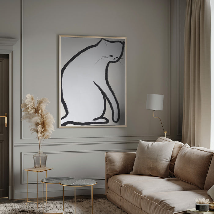 White cat Framed Art Wall Decor