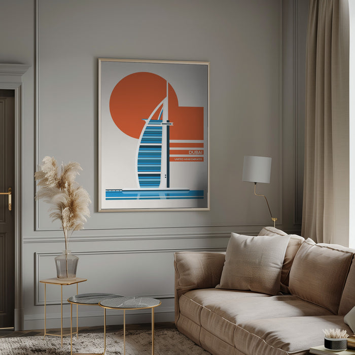 Dubai Burj Al Arab Minimalist Retro Travel Print Framed Art Wall Decor