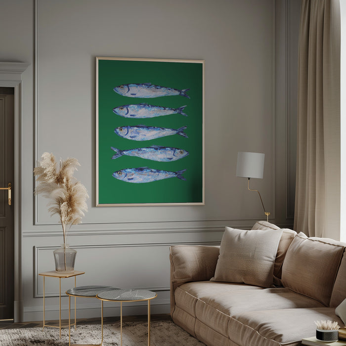 Sardines Forest Green Framed Art Modern Wall Decor