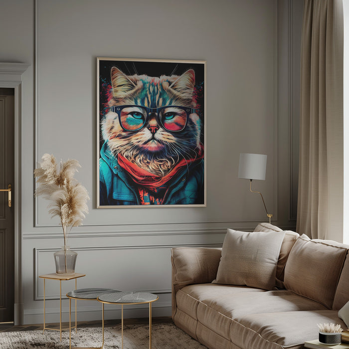 Hipster cat animal art Framed Art Modern Wall Decor