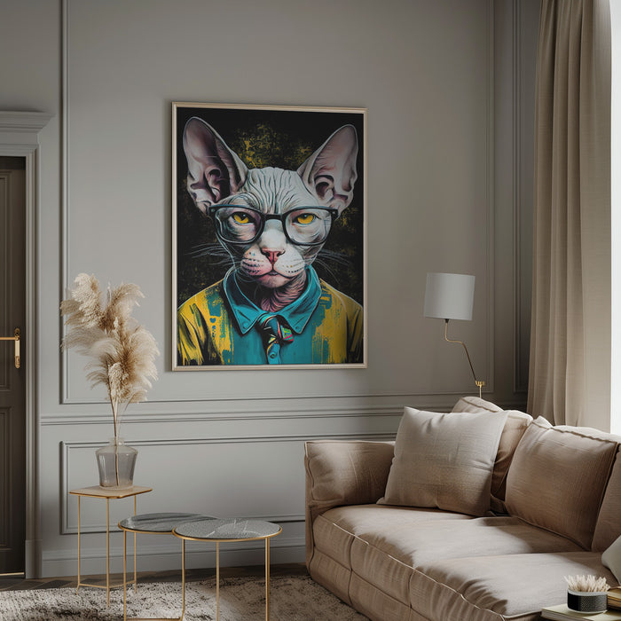 Hipster cat animal art Framed Art Modern Wall Decor