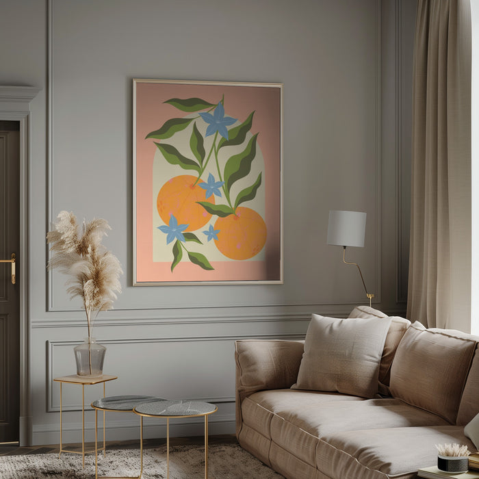 Orange Branch with Flowers Framed Art Wall Decor