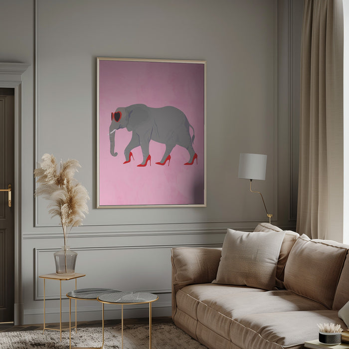 Elephant in heels and heart glasses Framed Art Wall Decor