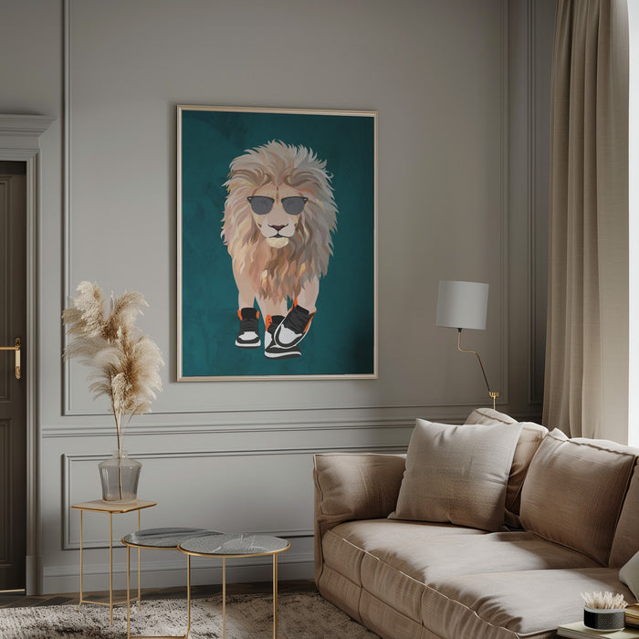 Lion prowling in high top sneakers Framed Art Wall Decor