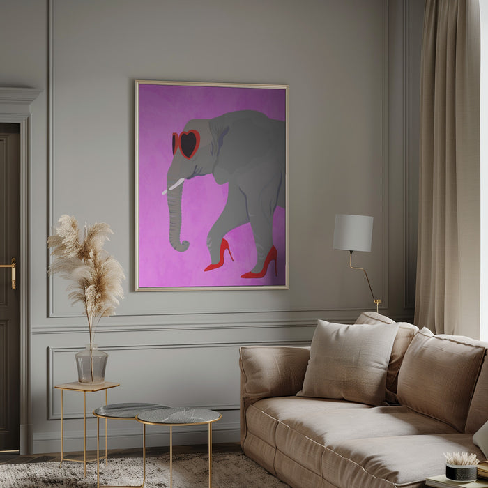 Flamingo profile in heels and heart glasses Framed Art Modern Wall Decor