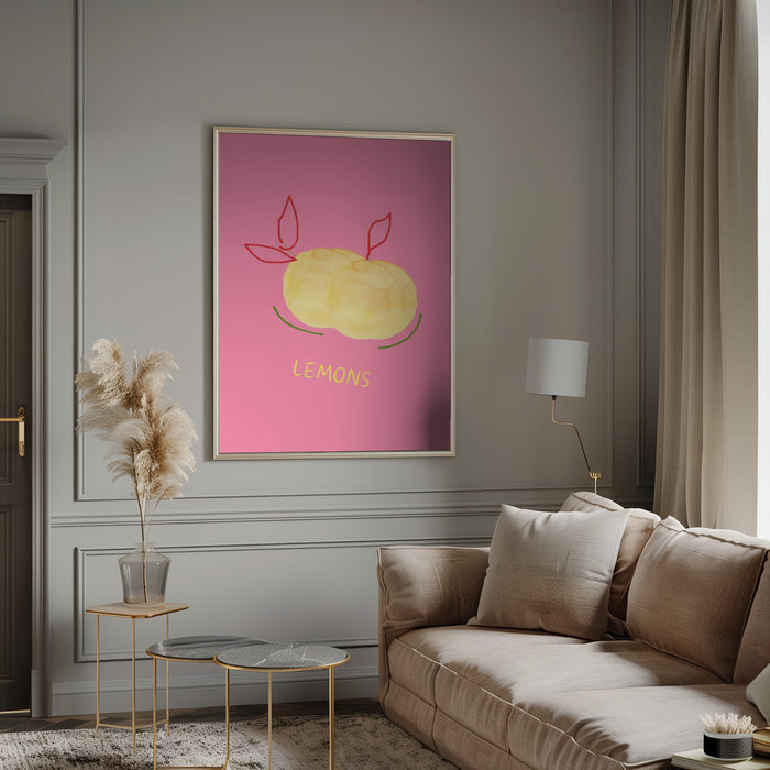 Lemons in Pink Framed Art Modern Wall Decor