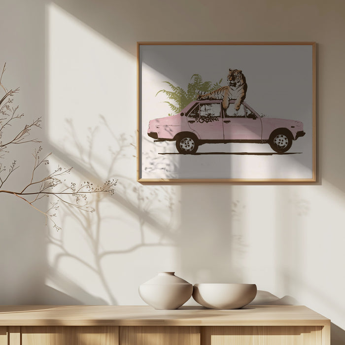 Framed Tiger Landscape Art Print - Perfect for Car Lovers