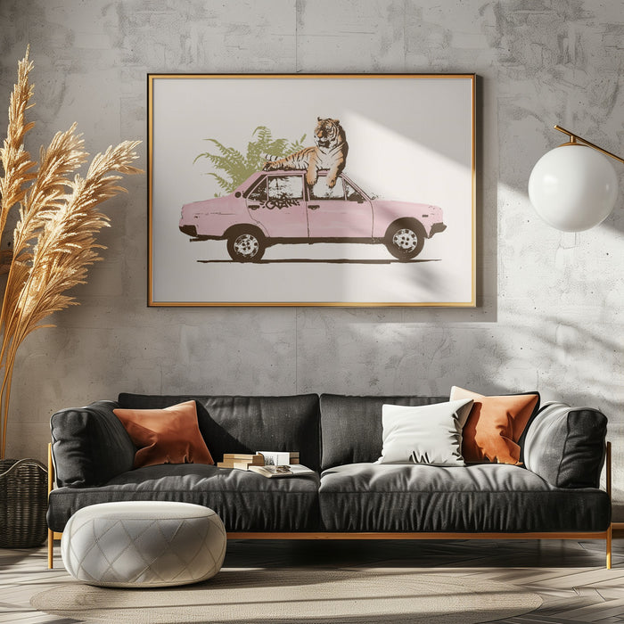 Framed Tiger Landscape Art Print - Perfect for Car Lovers