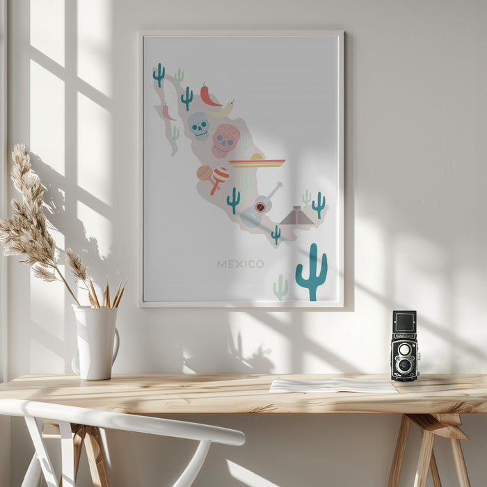 Mexico Map No 1 Framed Art Wall Decor