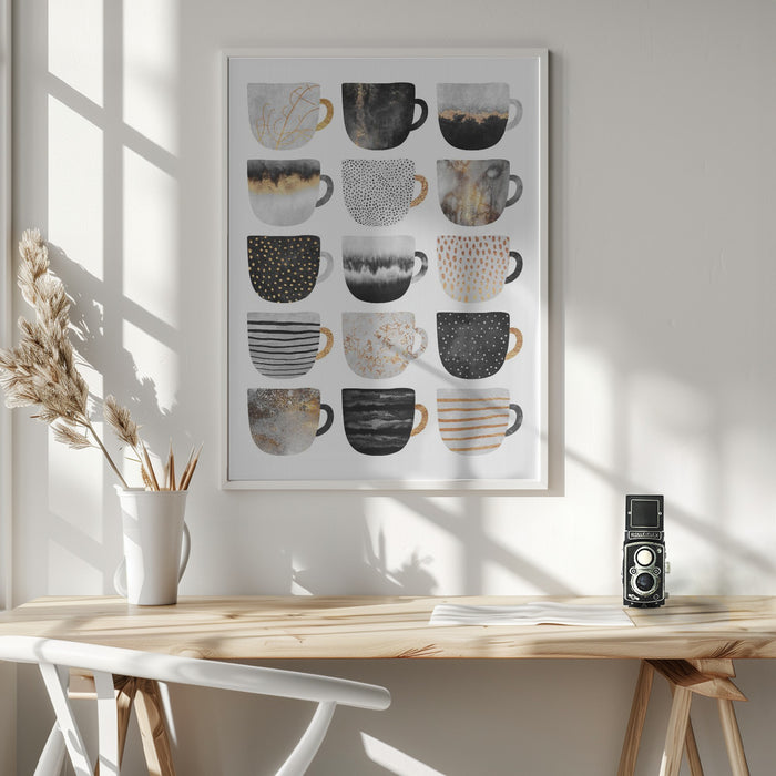 Pretty Coffee Cups Framed Art Modern Wall Decor