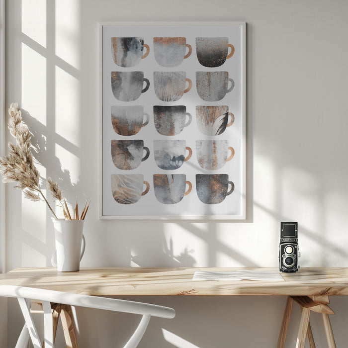 Dreamy Coffee Cups Framed Art Modern Wall Decor