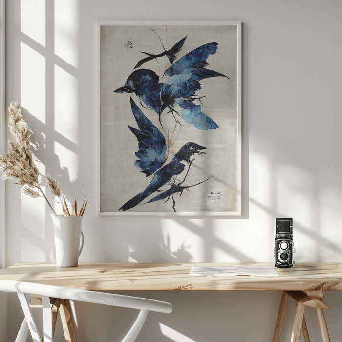 Blue Birds Framed Art Wall Decor