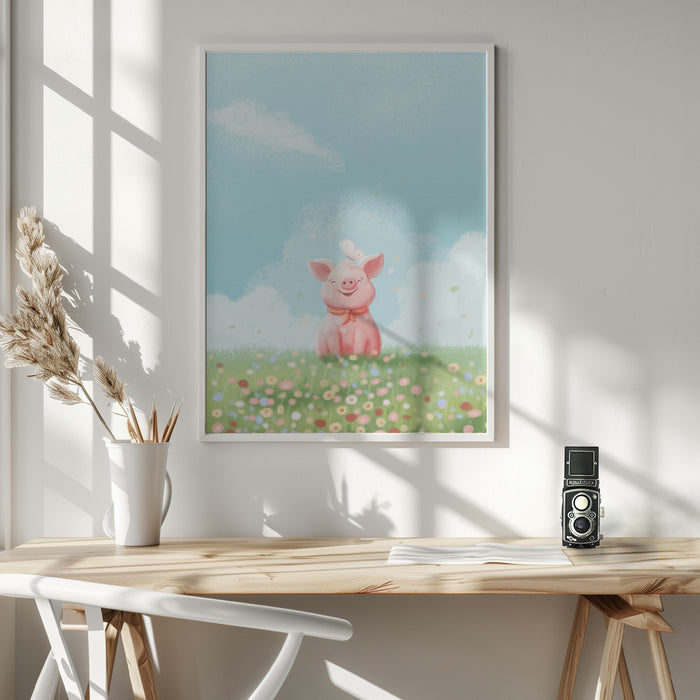 Cute Pig Framed Art Wall Decor