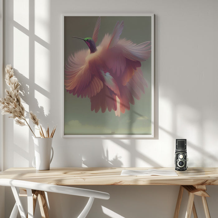 Humming Bird with Pink Wings Framed Art Wall Decor