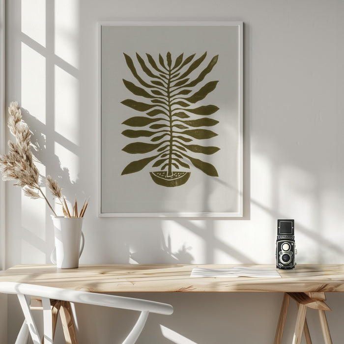 ne Hundred-Leaved Plant #22 / Lino Print Framed Art Wall Decor