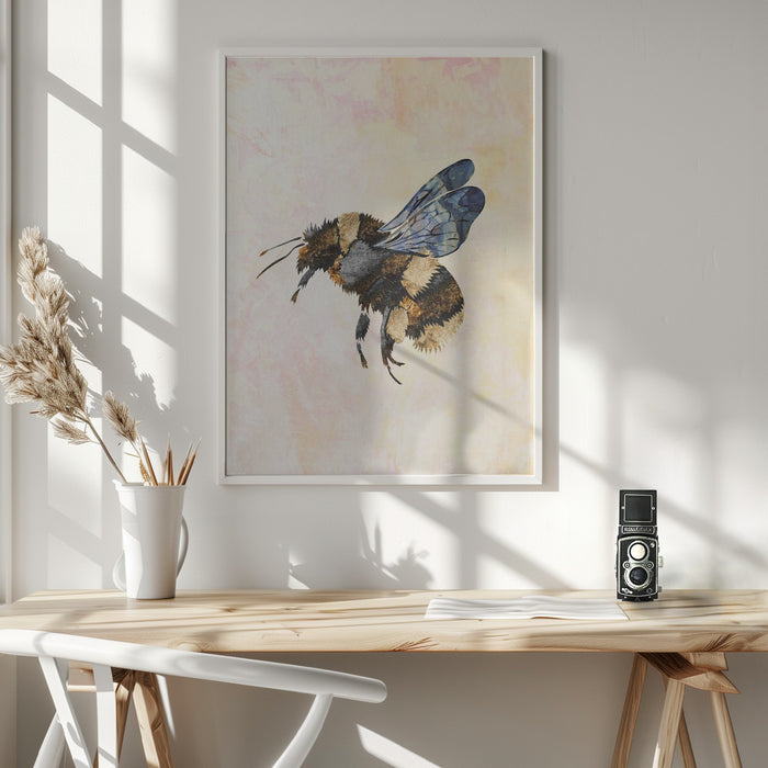 Grunge Watercolour Bee Framed Art Wall Decor