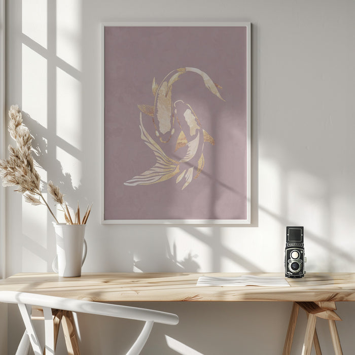 Pink gold koi fish 2 Framed Art Modern Wall Decor