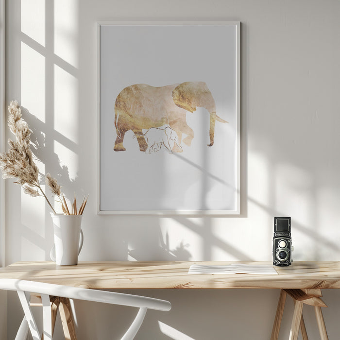 White Gold Elephants Framed Art Wall Decor