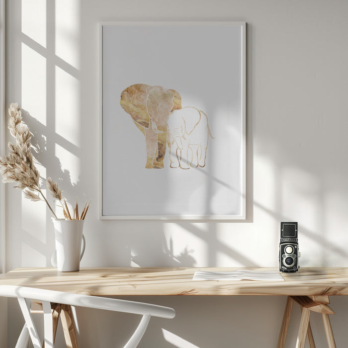 White Gold Elephants 2 Framed Art Wall Decor