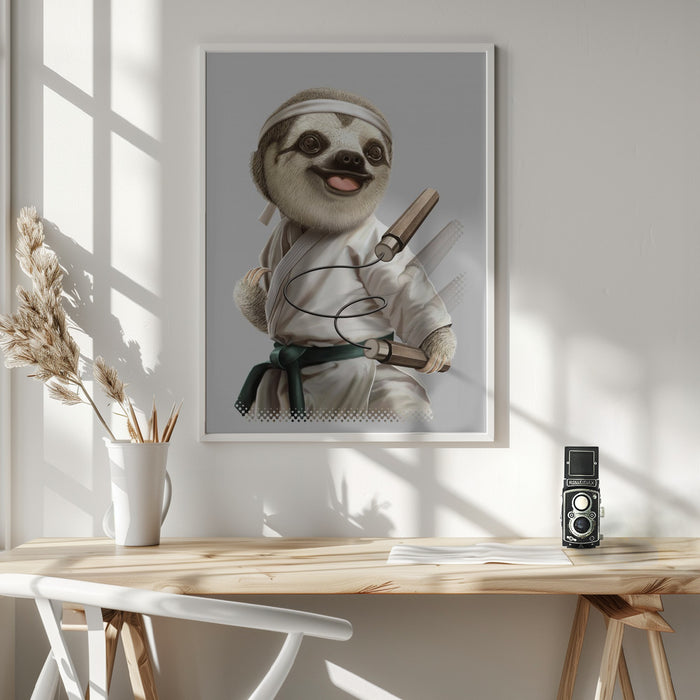 karate sloth Framed Art Wall Decor