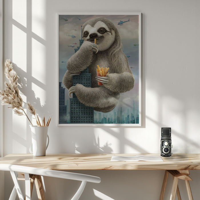 sloth climbing a building Framed Art Wall Decor