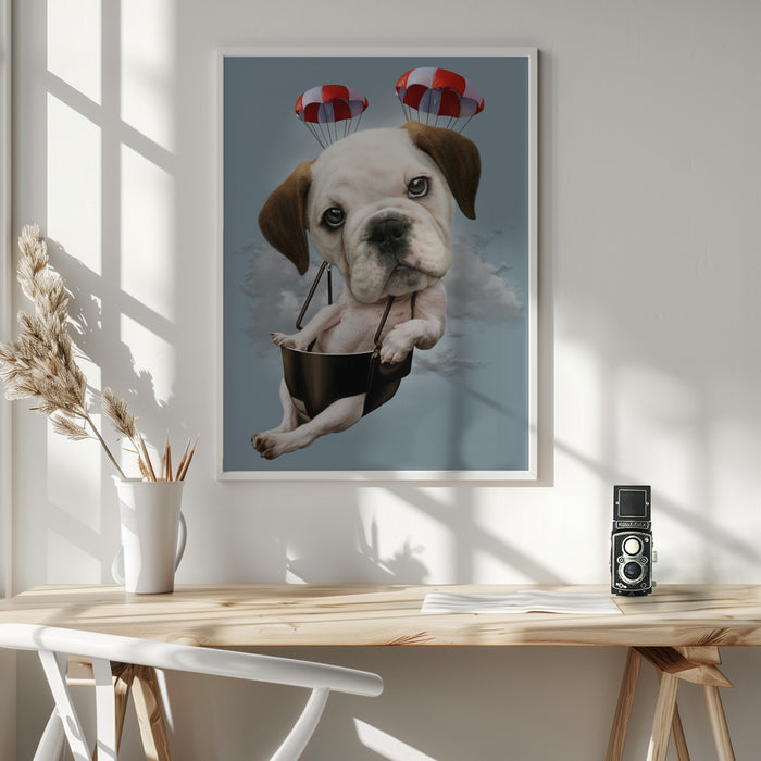 puppy on parachute Framed Art Wall Decor