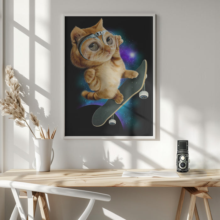 cat on skateboard Framed Art Wall Decor