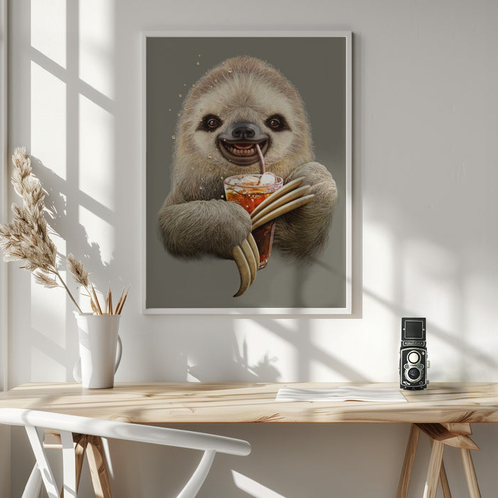 sloth and soft drink Framed Art Wall Decor