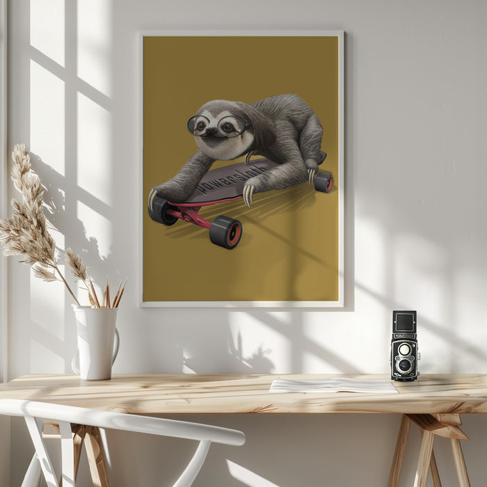 sloth on skateboard Framed Art Wall Decor