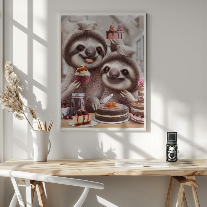 SLOTH BAKING CAKES Framed Art Wall Decor