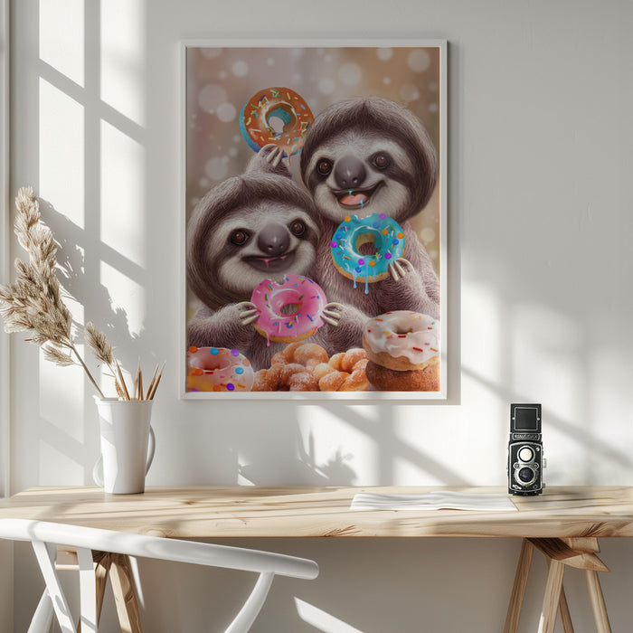 SLOTHS EATING DONUTS Framed Art Wall Decor