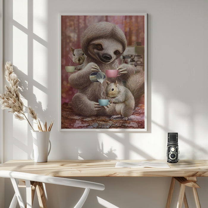 SLOTH THE BARISTA Framed Art Wall Decor