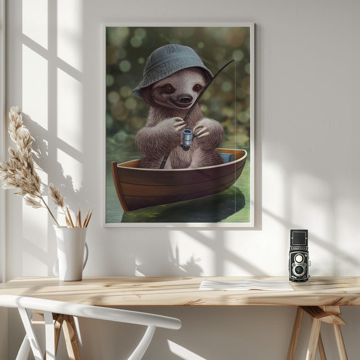 SLOTH GO FISHING Framed Art Wall Decor