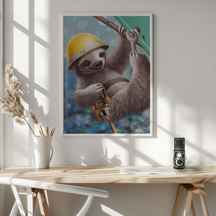 SLOTH CONSTRUCTION WORKER Framed Art Wall Decor