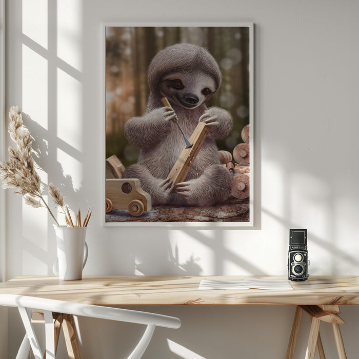 SLOTH THE TOY MAKER Framed Art Wall Decor