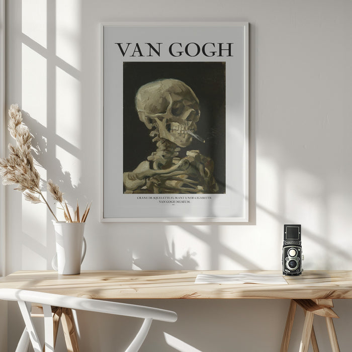 Head of a skeleton with a burning cigarette Framed Art Wall Decor