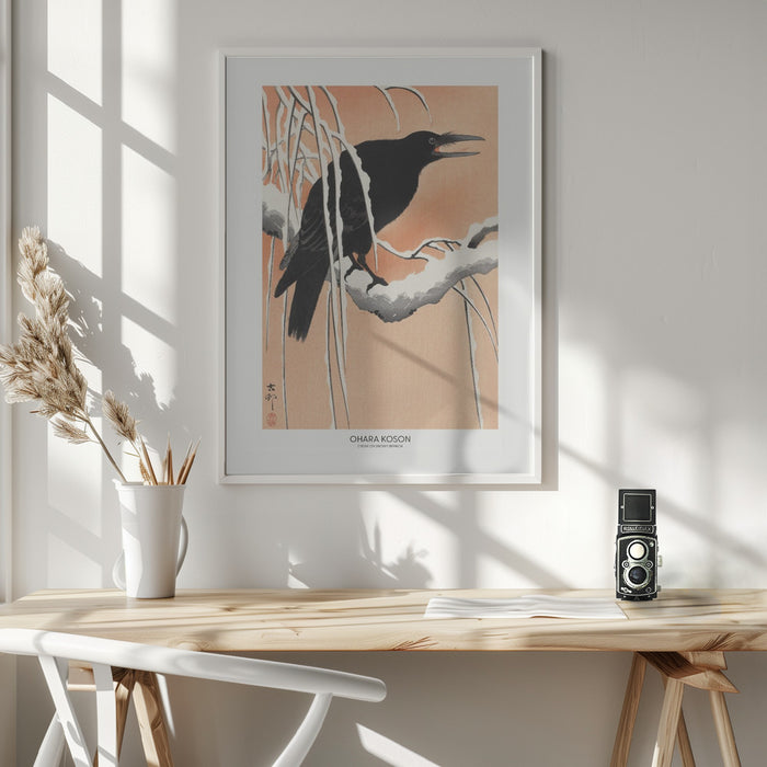 Crow On Snowy Branch Framed Art Wall Decor