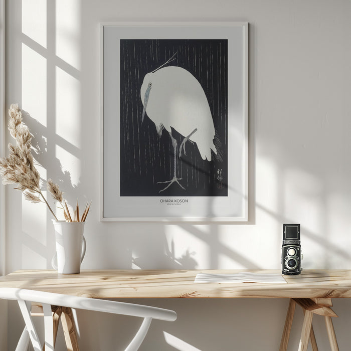 Egret In The Rain Framed Art Wall Decor