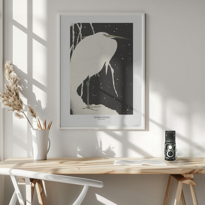 Heron In The Snow Framed Art Wall Decor