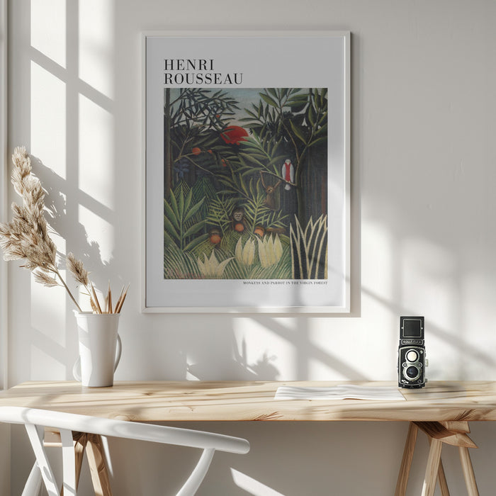 Monkeys And Parrot In The Virgin Forest Framed Art Wall Decor