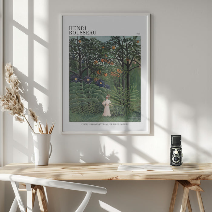 Femme Se Promenant Dans Une Foret Exotique Framed Art Wall Decor