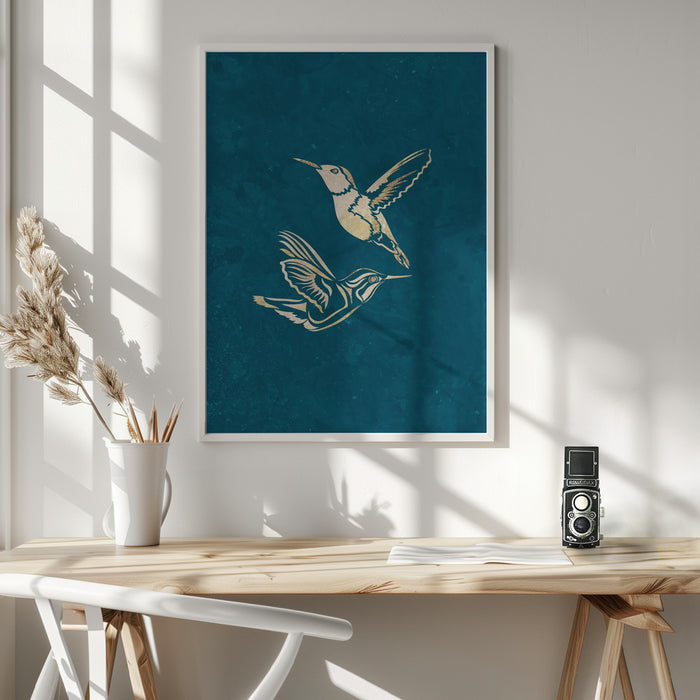 Gold Hummingbird Line art Silhouettes 1 Framed Art Wall Decor