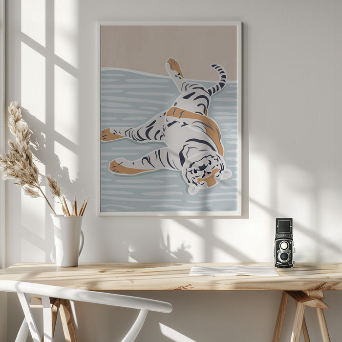 Scandi Sleeping Tiger Children's Art Framed Art Wall Decor