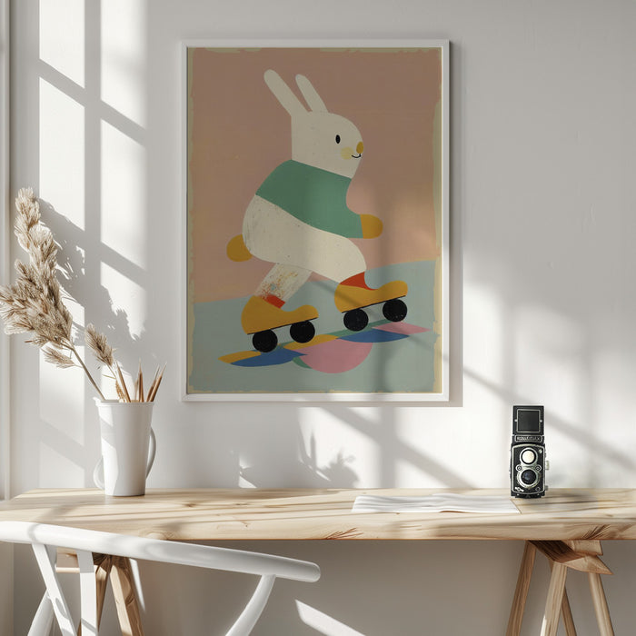 Skating Bunny Framed Art Wall Decor