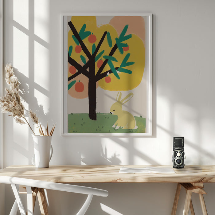 Bunny Under Apple Tree Framed Art Wall Decor