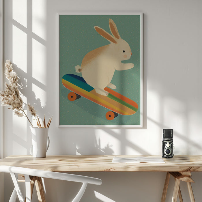 Bunny On Skateboard Framed Art Wall Decor