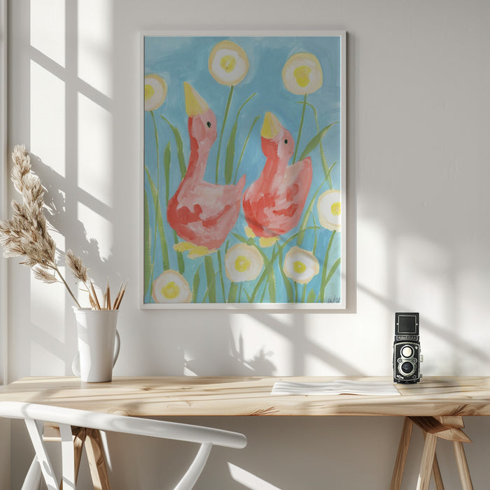 Coral Gees In The Garden Framed Art Wall Decor