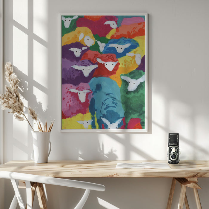 Colorful Sheep Cocktail Framed Art Wall Decor